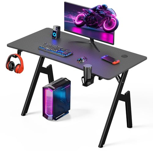 Warmiehomy Gaming Desk 120 x 60cm, Computer Desk with Headphone Hook, Black