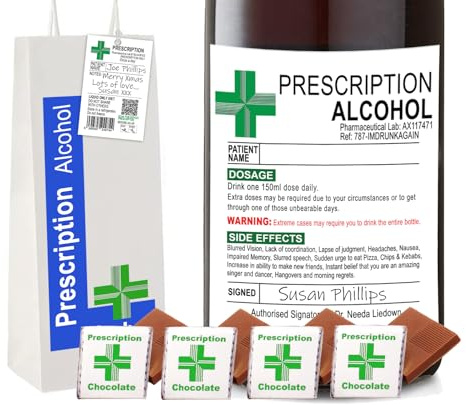 Prescription Wine Label & Bottle Bag with Chocolates | Wine Bottle Labels | Personalised Funny Gifts for Women | Funny Valentine's Day Gifts for Women & Men | Joke -