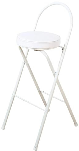 Sgabello da bar pieghevole per la colazione, 66/71/76,2 cm, portatile, rotondo, con seduta e schienale imbottiti, design pieghevole, per interni ed esterni, colore bianco, ideale per adulti