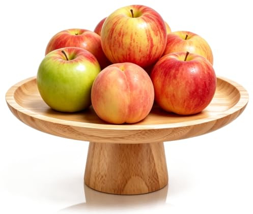 Wood Footed Fruit Bowl, Wooden Cake Stand Tall Base Tray Decorative Display Risers for Wedding Tea Party Table Display Countertop (Wooden Color)