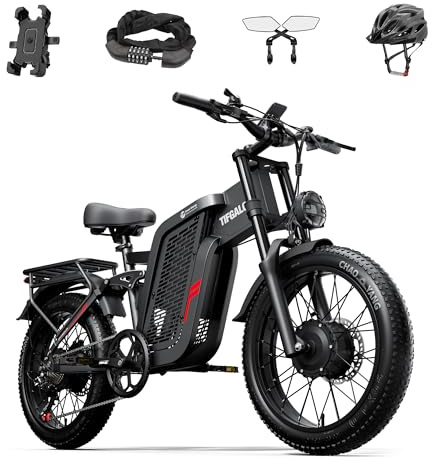 tifgalop 52V 24Ah Dual Motor E-Bike, 20 Off-Road Full Suspension 7-Speed 50-90km