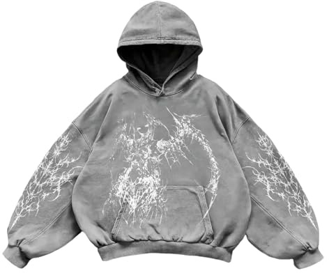 Generisch Hoodie Y2K Style Men's Angel Motif Print Hoodie Vintage Streetwear Hoodie Relaxed Fit Hooded Sweat Hip Hop Sports Shirt with Hood