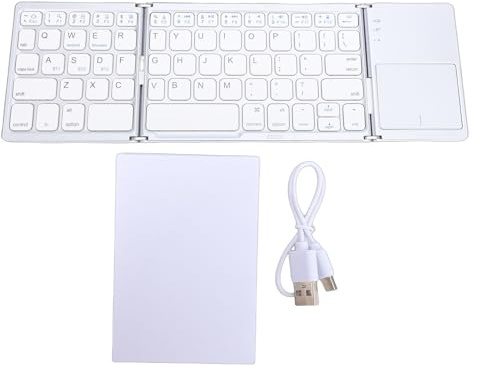 Asixxsix Clavier Bluetooth Pliable avec touchpad, Prend en Charge 3 Bluetooth ​ Commutation de dispositifs, Clavier sans Fil Portable avec clés ergonomiques, pour Tablette PC Portable (Silver)