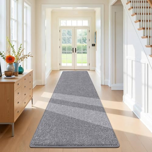 SHACOS Alfombra larga antideslizante para pasillo, 80 x 400 cm, lavable, para interiores, cocina, pasillo, entrada, dormitorio, color gris