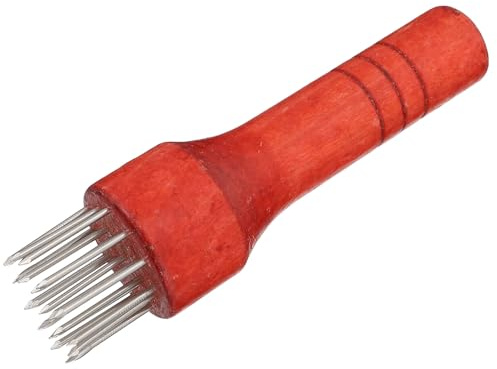 VINTORKY Herramienta para Ablandar Carne de Cerdo y Res, Acero Inoxidable 21 Agujas, Mango de Madera Rojo, Utensilio para Cocina y Suministro Profesional de Hogar y Restaurante