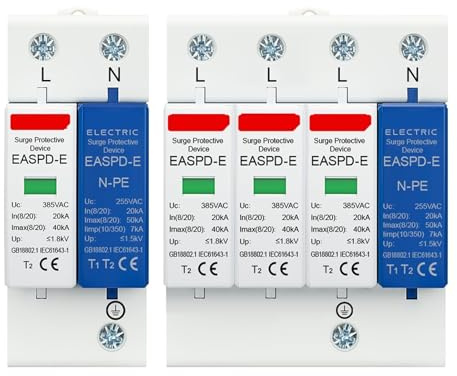 AC SPD 1P+NPE 3P+NPE 50KA T1 T2 385V 275V House Lightning Surge Protector Protective Low-Voltage Arrester Device Din Rail(4P,AC 275V)
