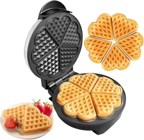 Mini Heart Waffle Maker, Makes 5 Heart Shaped Waffles, Non-Stick Electric Waffle Iron with Adjustable Temperature Control, Easy Clean Breakfast Maker,