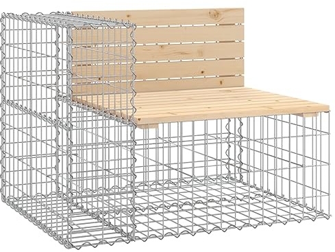GeenYuu Garden Bench Made of Gabions with Solid Pine Seat 92 x 71 x 65.5 cm Galvanised Steel Base, Armrest Can be Mounted Left or Right, Sturdy Outdoor Bench for Patio, Balcony, Garden, Resting Place