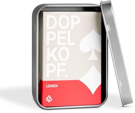 Doppelkopf Original Leinen Kartenspiel, Französisches Bild, Doppelkopfkarten auswählbar: im Set mit Metalldosen + Mengenrabatt (Standard + Metalldose)