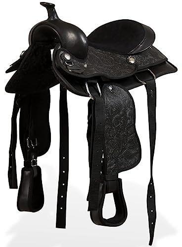 vidaXL Westernsadel träns&halsband äkta läder 13 svart