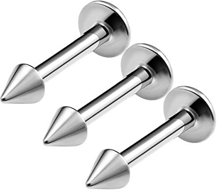 KJM FASHION 3 STK Chirurgenstahl Lippen Labret 1,6 mm 14g 6 mm 1/4 Stahl Kegel Tragus Spider Bites Ohrringe Madonna Piercing Schmuck 0013