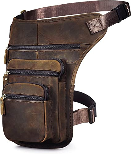 Le'aokuu Cintura tattica da moto in vera pelle da uomo Marsupio con gamba a goccia Borsa incrociata 3111