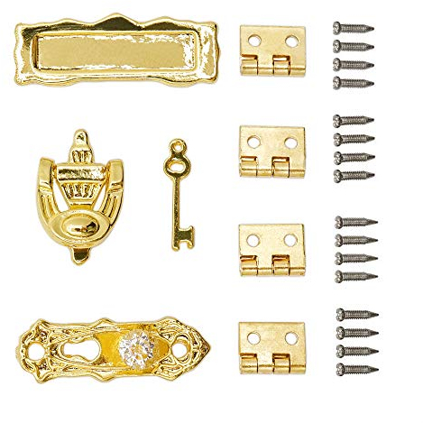 Odoria 1/12 Miniatur Türklopfer Schloss mit Schlüssel Scharniere mit Schrauben Puppenhaus Zubehör