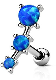 beyoutifulthings 1 Knorpel Ohr-stecker Dreifach Opal Cartilage Labret Piercing-s Tragus Silber Blau Edelstahl Schraub-Verschluss