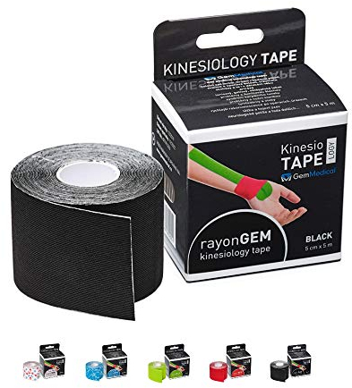 GemMedical RayonGEM Kinesiologie tape Black Rolle 5cm x 5m | Kinesiotapes | Wasserfestes & elastisches | Hautfreundliche Sport Tapes | Profi Physio Tape | Muskelunterstützung | Schwarz