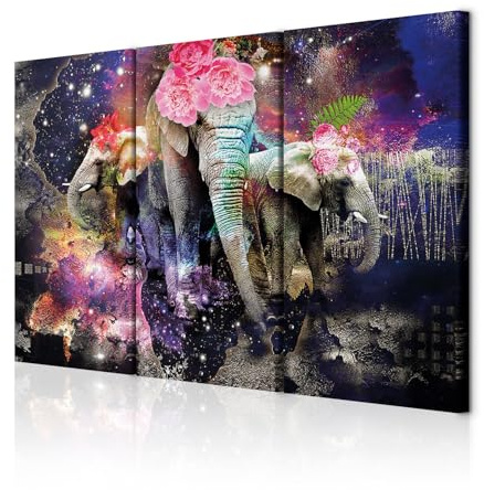 decomonkey Wandbilder Elefant Abstrakt 120x80 cm 3 Teilig Wandbild Groß | Leinwandbild XXL, Deko, Wohnzimmer, Schlafzimmer, Büro, Wanddeko, Leinwand, Pictures For Wall, Poster, Wall Painting, Tiere