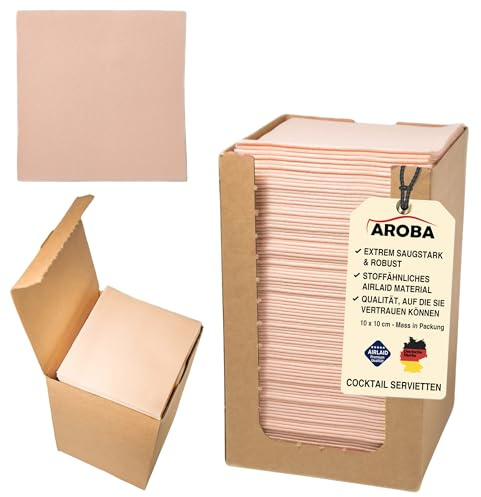 100 Aroba Airlaid Cocktail Servietten Stoffähnlich Dessert Serviette 20x20 cm 1/4 Falz Hochwertig|21 Farben|Hochzeit Geburtstag Bar Caffee Disco Hotel Catering Party Pfirsich