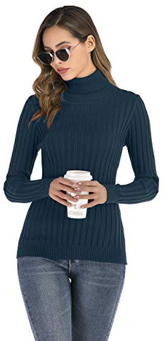 Enjoyoself Pull Femme Col Roulé Tricot Hiver Chaud Thermal Chic Ajusté Moderne Serré Col Montant Confortable sous-Pull Basique Pullover Laine Top Haut Manches Longues Vintage