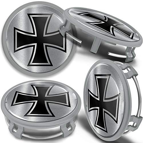 SkinoEu 4 x 75 mm, navskydd, fälglock, kompatibel med Mercedes Benz navskydd, navkapslar, fälgkåpa, navkapslar, aluminiumfälgar, svart silver CMS 15