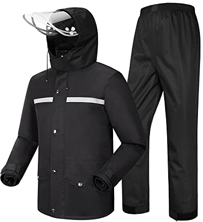 M GYEJIAQU Combinaison de Pluie Imperméable et Réfléchissante Pantalon de Pluie Extérieur Homme/Femme Blouson Léger Veste de Randonnée（M, le noir）