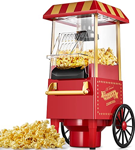 Machine à Pop Corn, 1200W Retro Machine à Popcorn avec Air Chaud, Sans Gras Huile, Facile á L'utilisation, Rouge [Classe énergétique A+++]
