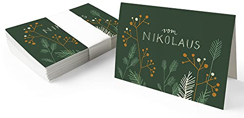 25 Geschenkanhänger vom Nikolaus Grün - originelle Mini Weihnachtskarten zum Weihnachtsgeschenke Beschriften, edel exklusiv individuell, A7 Recyclingpapier Klappkarten