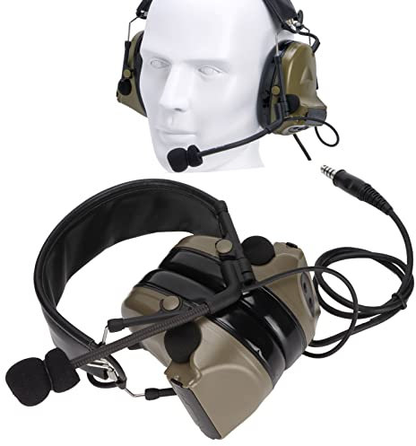 Auriculares Tácticos, Cancelación de Ruido, Recogida Electrónica, Orejeras de Silicona, Auriculares Militares, Enchufe de 7,1 Mm con Auriculares U94 PPT que Protegen la Audición,(Ejercito verde)