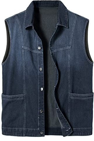 Herothorn Men's Denim Vest Gilet Casual Vintage Biker Sleeveless Jacket Cowboy Jeans Waistcoat Pockets Outwear
