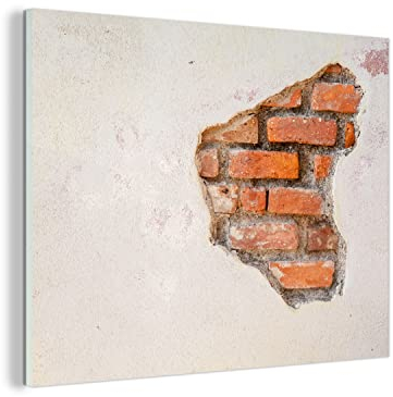 MuchoWow Glasbild Glasfoto Wandbild Bilder Deko 80x60 cm Gips - Ziegel - Wand - braun