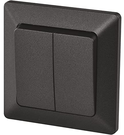 EMOS Interruptor de serie, color negro, doble conmutador para escaleras, 250 V ~/10 AX, interruptor basculante de plástico, sin caja empotrada, clase de protección IP20 para interior