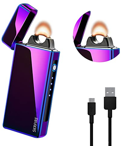 SKRFIRE Elektrisches Winddicht Flamme Elektrisches Feuerzeug Plasma Arc Feuerzeugs Wiederaufladbare USB Feuerzeug mit Batterieanzeige (Multi)