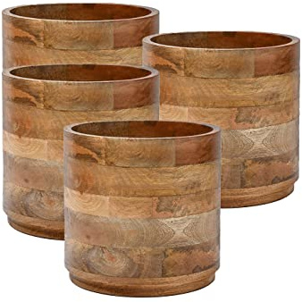 Serene Spaces Living Mango Wood Cachepot Set of 4, 9 Diameter & 8.5 Tall, Suitable for Indoor Potted Plants