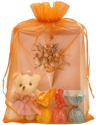 Jexila Organza-Beutel mit Kordelzug, groß, 20,3 x 30,5 cm, Orange, 50 Stück