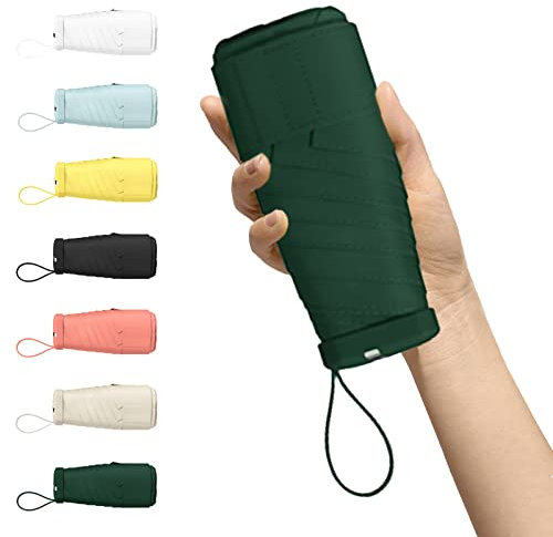 Kwude Mini ombrello da viaggio compatto – leggero, portatile e antivento ombrello da sole e pioggia con 99% protezione UV – perfetto per donne, uomini e bambini in viaggio, verde scuro, 89 cm