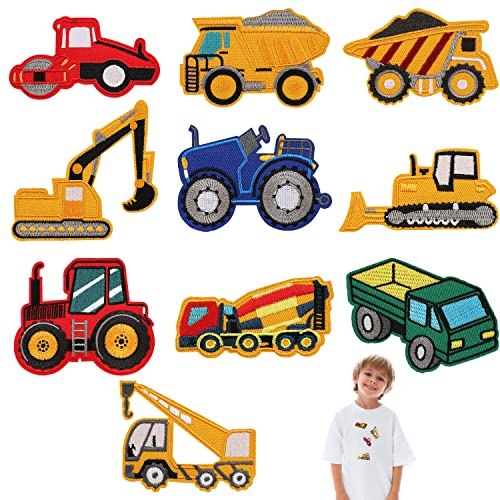 10-teiliges Fahrzeug-Flicken-Set, Kann genäht/gebügelt werden Gestickter Stoffaufnäher,Aufbügelflicken für Kinder, geeignet für Jeans, Jacken, Hemden, Hüte usw.