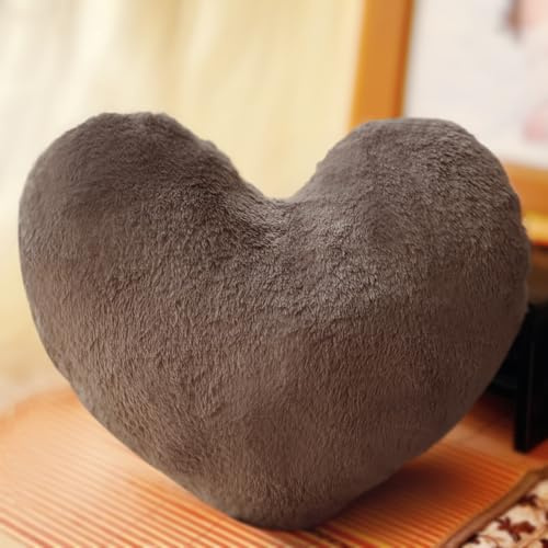 ODIWEN Herzkissen, Herz Kissen, Dekokissen Kopfkissen, Plüsch Sofakissen | Zierkissen, Kuschelkissen für Sofa Dekoration, Plüsch Kissen in Herzform, Schmusekissen (Braun)