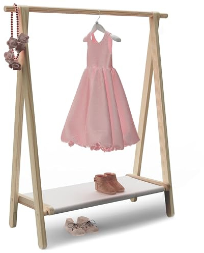 VOGUSLAND Dress up Rack, Child Garment Rack, Kids Clothing Rack with Storage Shelf (Natural Pine, 38 L x 14.5 W x 43.7 H)
