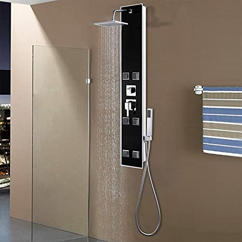 ZEYUAN Duschpaneel, Duschsäule, Regendusche, Duscharmatur Regendusche, Duschsystem, Dusche Armaturen, Regenwasserdusche, Glas 18×42,1×120 cm Schwarz