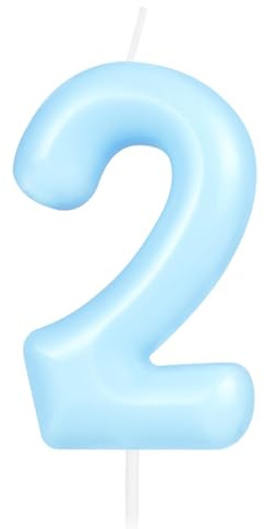 Hongplus Macaron Kerze mit Zahl 2 – blaue Happy Birthday Kerzen für Kuchen, pastellsüße 2 Geburtstagsparty-Dekorationen