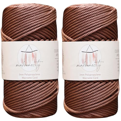 Makromecity 2 Strang Makramee Garn 3mm x 120m Kupfer Premium Polyester Makramee Schnur Polypropylene Basteln für Wandbehänge Umhängetasche Handtasche Runner Schnullerkette Platzteller