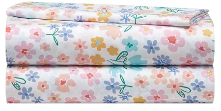 Heritage Kids Juego de sábanas de 3 Piezas, Incluye sábana encimera, sábana Bajera Ajustable y Funda de Almohada, diseño Floral Multicolor, tamaño Individual