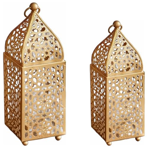 Marrakesch 2er Set orientalische Laterne Windlicht aus Metall in edlem Gold Zayla xx & xxcm groß | Marokkanische Kerzenhalter Teelichthalter modern als stilvolle Balkon Garten oder Wohnzimmer Deko