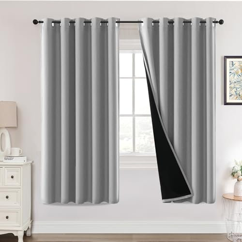 H.Versailtex Blackout Curtains,Thermal Insulated & Warm Protecting Curtains Eyelet for Living Room, Bedroom,66 x 72 Inch,2 Panels,Light Grey Curtains