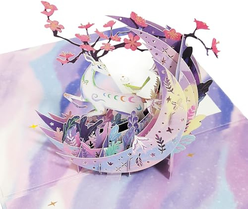 Dreidimensionale Grußkarte 3D Pop-Up Karte Mond Hirsch Kaninchen Ästhetik Geburtstag Segen Erntedankkarte