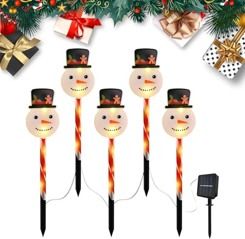 LUVDECO 5 Pcs Solar Christmas Pathway Lights Christmas Garden Lamp Decorations Waterproof Xmas Solar LED Powered Stake Lights for Outdoor Pathway Yard Patio Garden Lawn Decoration (Snowman)