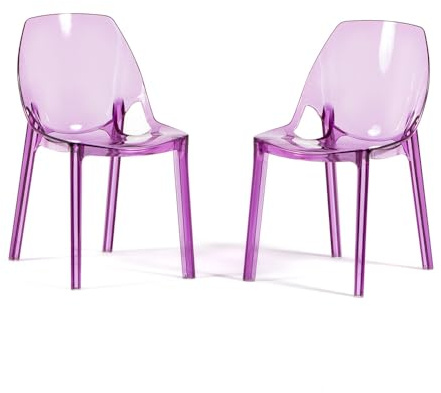 SIEDITI FUORI E DENTRO Sedie moderne in policarbonato trasparente, sedie impilabili di design per sala da pranzo e cucina trasparenti - Luce (2 Sedie, Rosa)