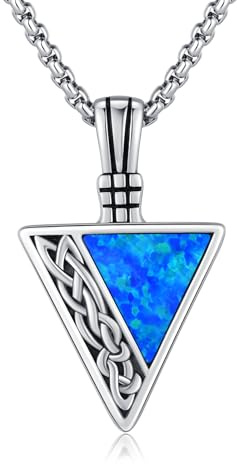 CUOKA MIRACLE Kette Herren Pfeilspitze Halskette 925 Sterling Silber Männer Wikinger Anhänger Kette Keltisches Amulett Schmuck Pfeil Halskette für Unisex Sohn Jungen Damen Weihnachts (06-Blauer Opal)