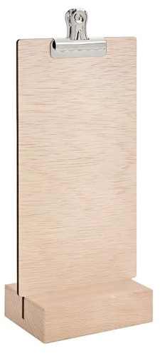 Zeigis Holz-Tischaufsteller DIN Lang Hoch Klammer, doppelseitig, Holzfuß | Birkensperrholz aus EU zert. Anbei, Buchenholzfuss unbehandelt, Made in Germany, Einfacher Blattwechsel