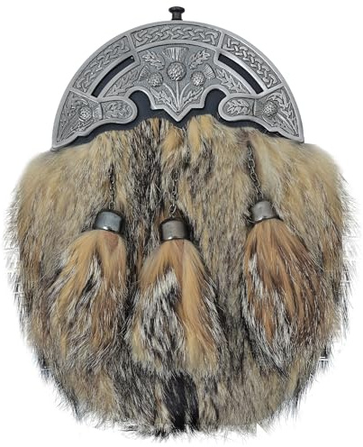 Abito scozzese lungo Kilt Sporran con pelliccia marrone e cardo argento anticato, accessorio tradizionale Highland formale da uomo, cintura Sporrans in pelle, Nero , 23cm X 18cm
