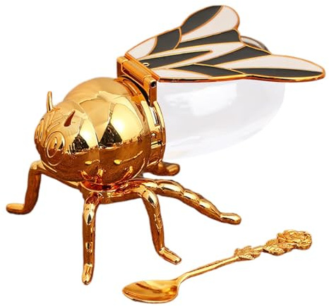 Shouxiut Tarro de miel de abeja, maceta decorativa con forma de abeja, recipiente de miel para condimentos, cuenco de azúcar, estatua de animales, tarro de condimentos de cristal para alimentos de